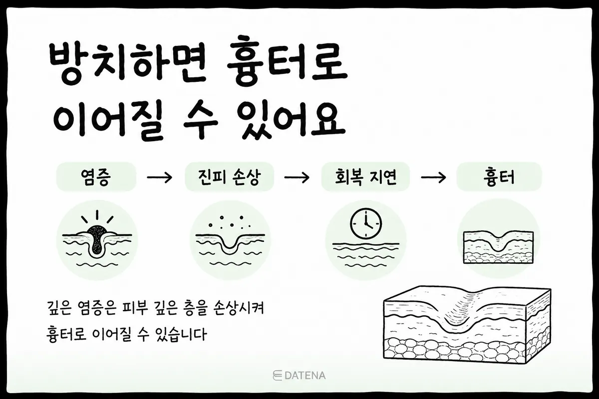 여드름을 방치했을 때 염증에서 진피 손상, 흉터로 이어지는 과정과 초기 치료의 중요성